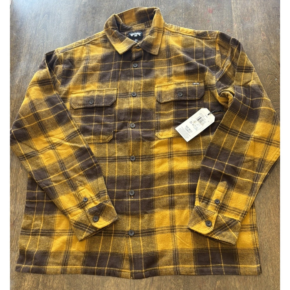 Billabong Offshore Men's Large Flannel Shirt Brown/Gold Plaid